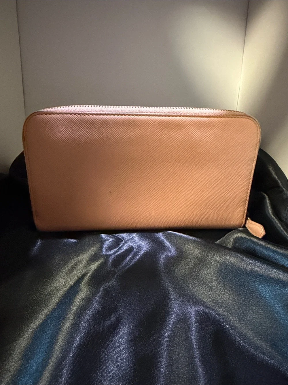 Prada Blush Pink Saffiano Bow Zip Wallet GUC